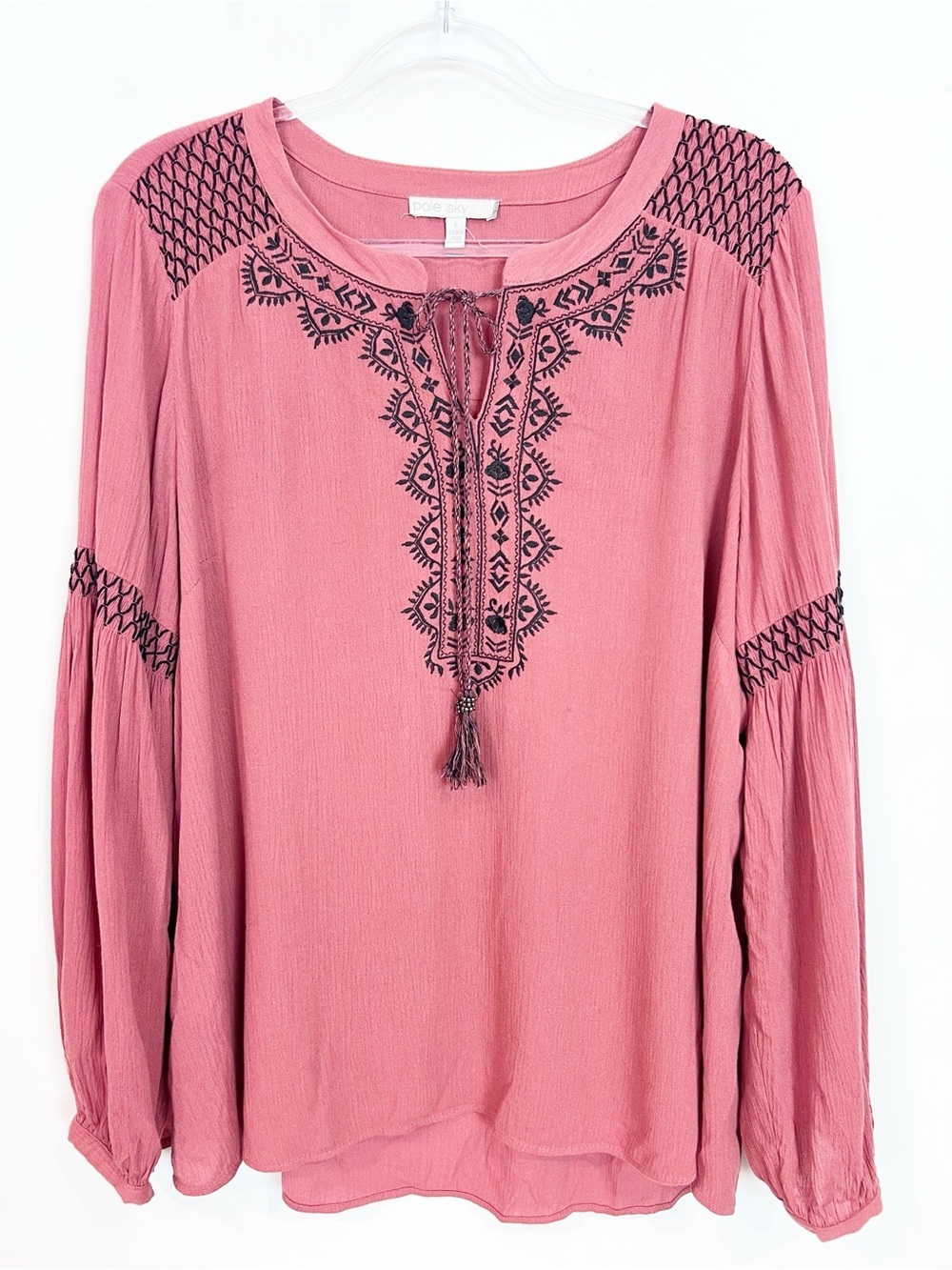 PALE SKY ORANGE BROWN LONG SLEEVE EMBROIDERED BOHO BLOUSE WOMENS LARGE